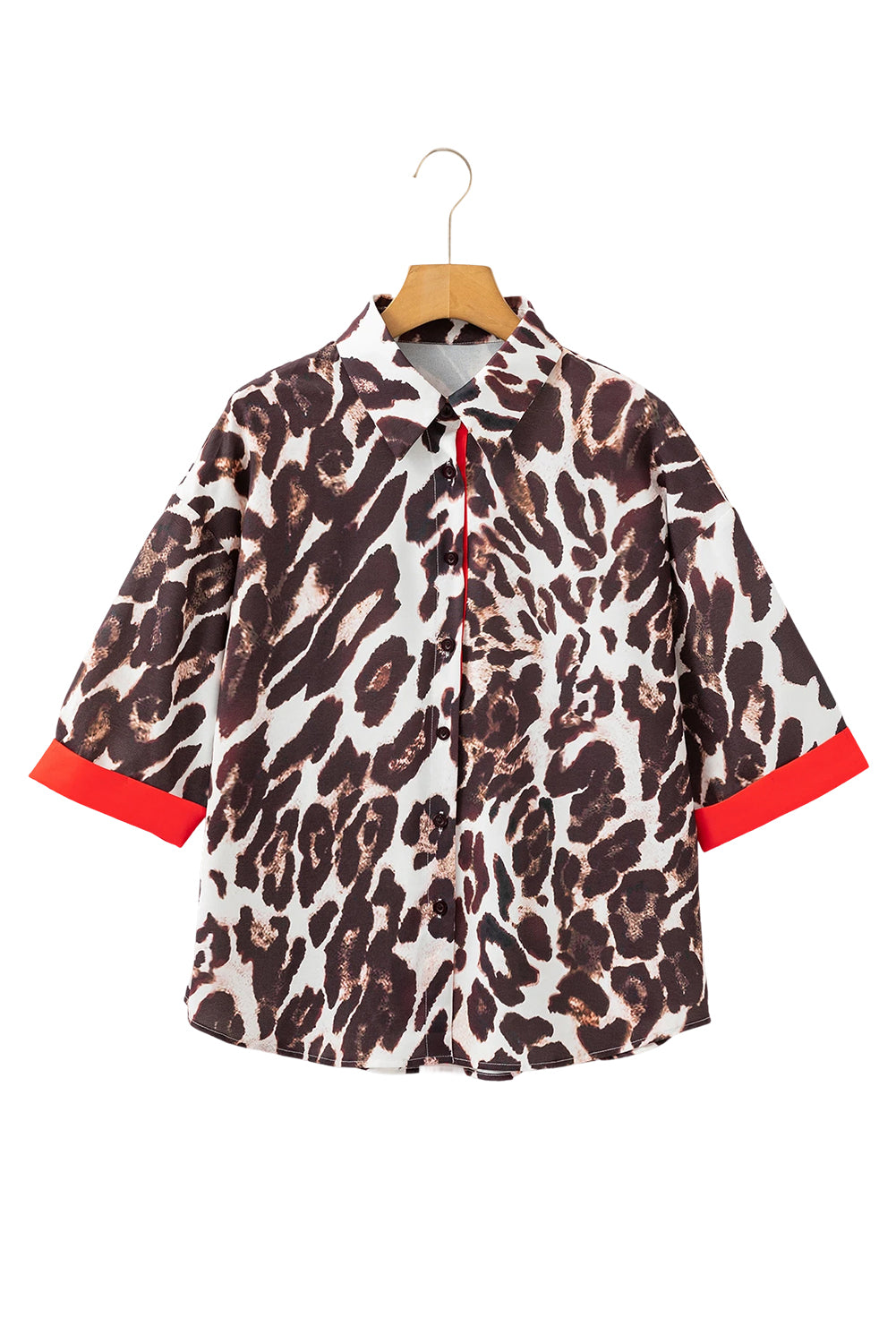 Dark Brown Patchwork Allover Leopard Print Shirt