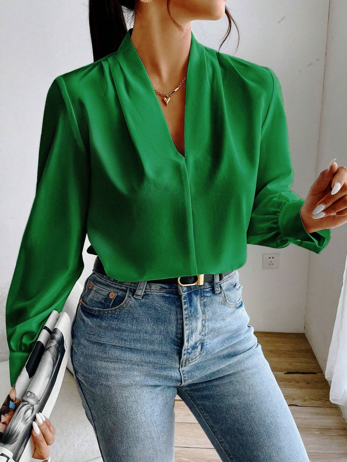 V Neck Long Sleeve Top