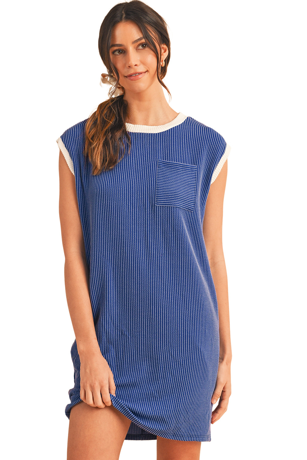 Sail Blue Cap Sleeve Ribbed T-Shirt Dress