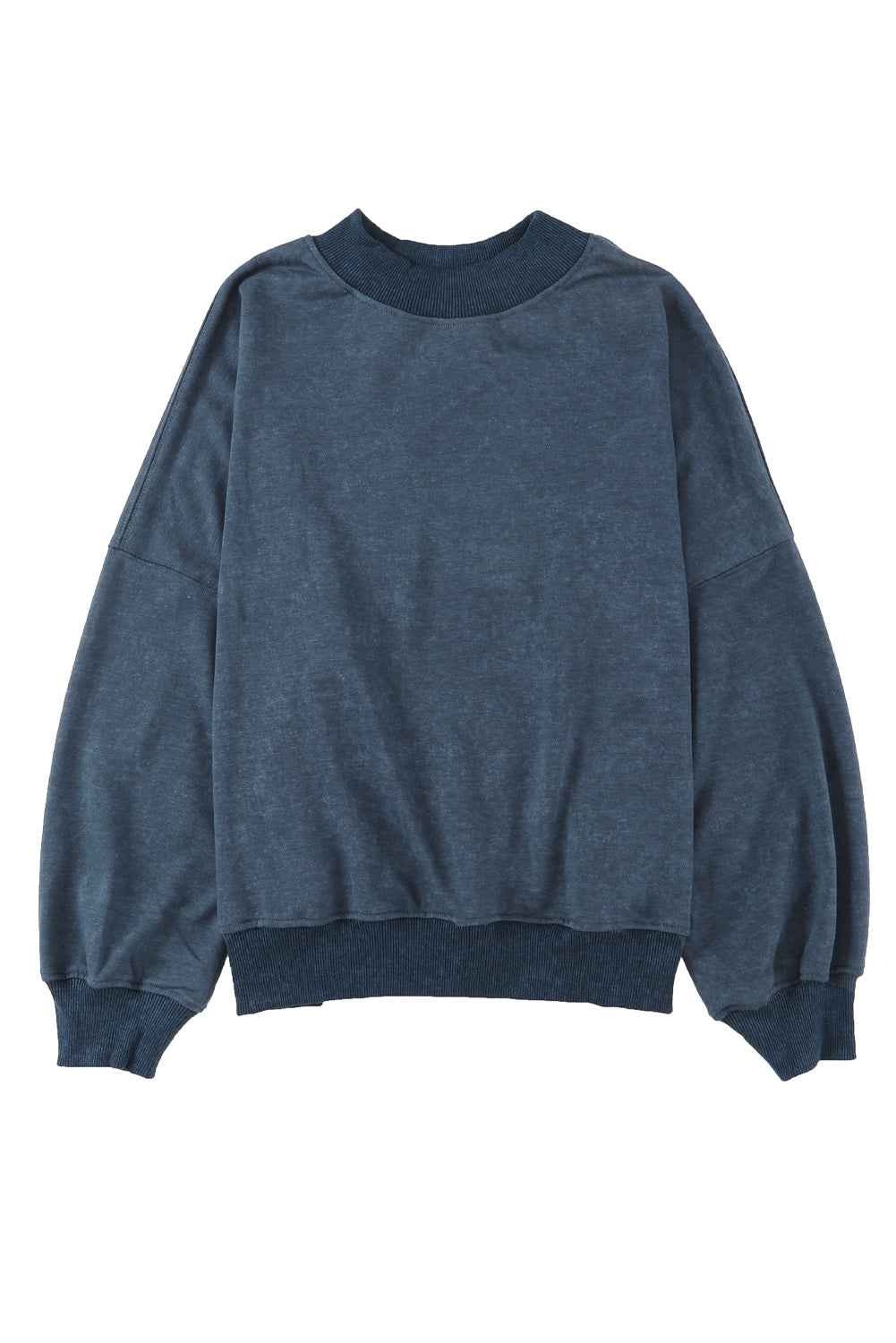 Blue Plain Drop Shoulder Crew Neck Pullover Sweatshirt