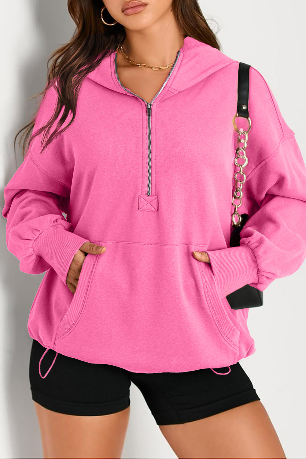 Bonbon Kangaroo Pocket Half Zipper Oversized Hoodie