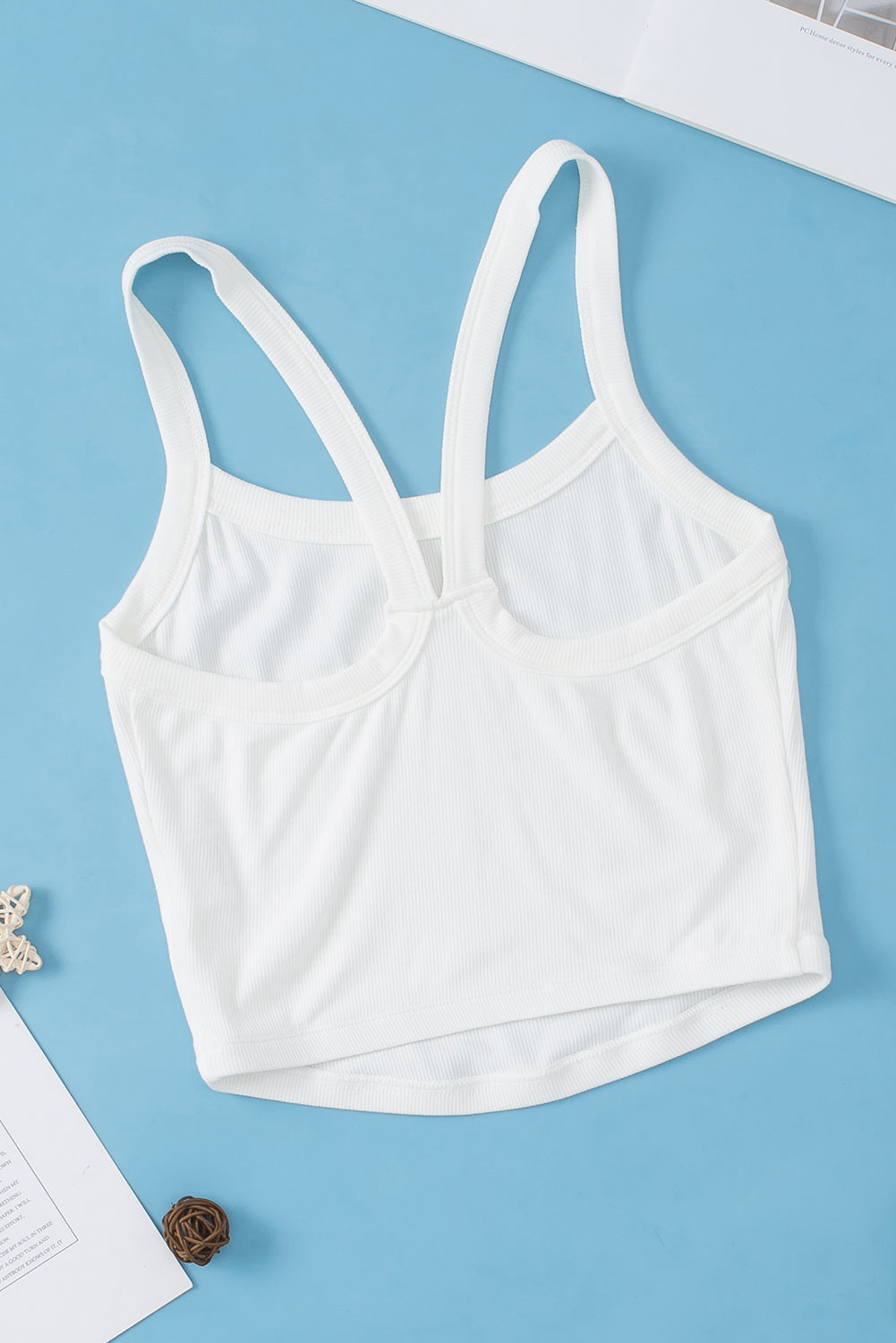 White Plain Athletic Ribbed Cropped Cami Top