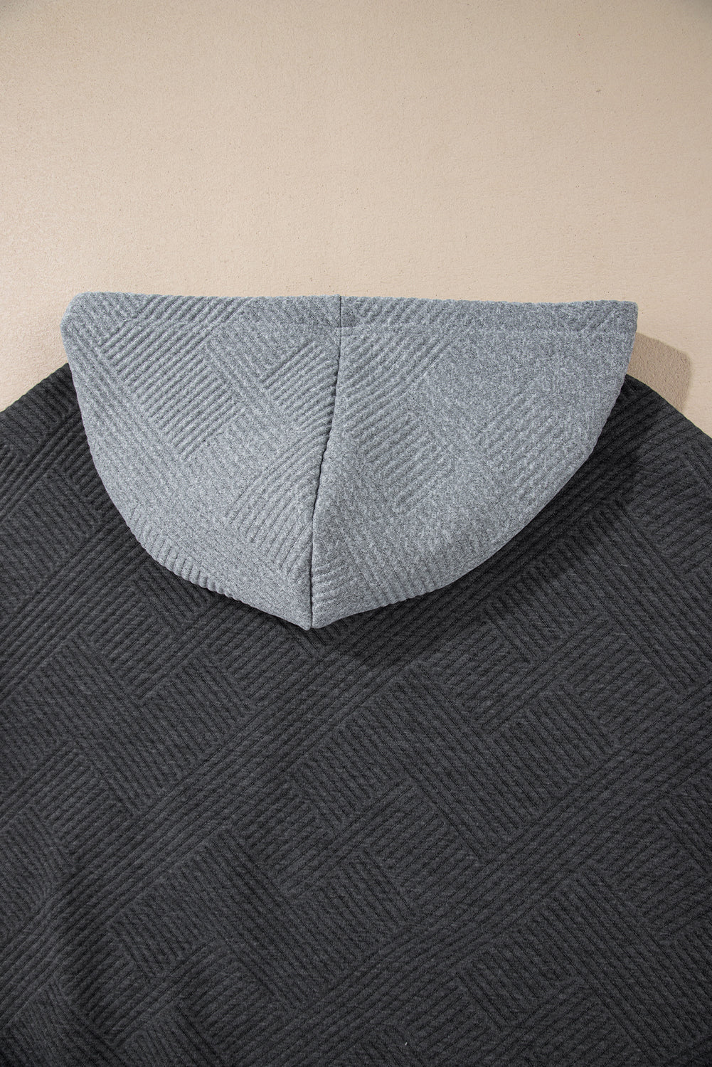 Gray Textured Patchwork Kangaroo Pocket Drop Shoulder Hoodie