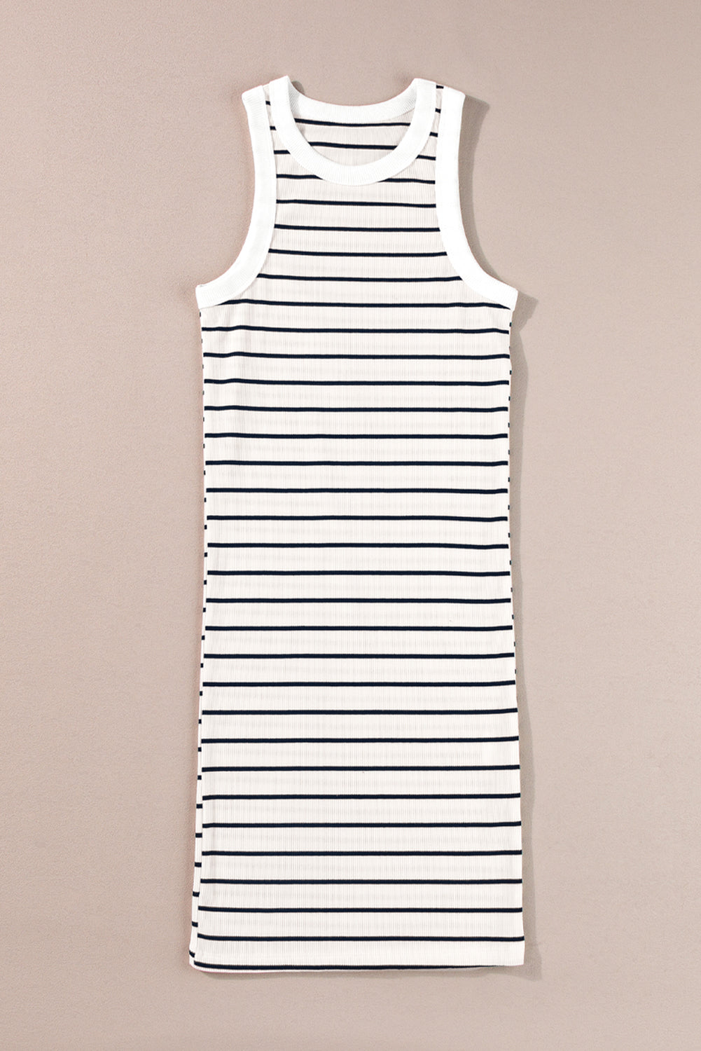 Black Stripe Ribbed Knit Tank Mini Dress