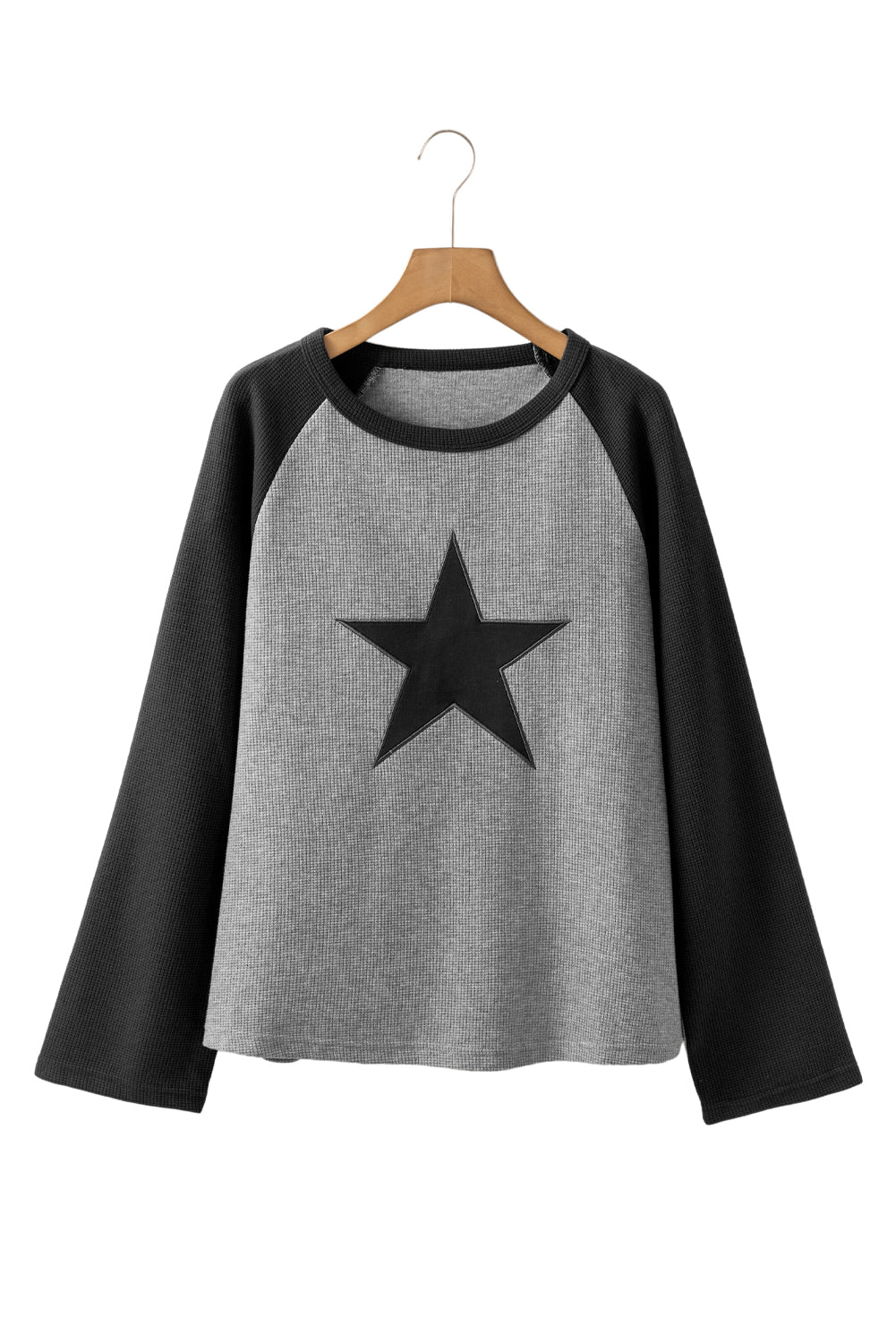 High-rise Waffle Knit Star Graphic Raglan Sleeve Top