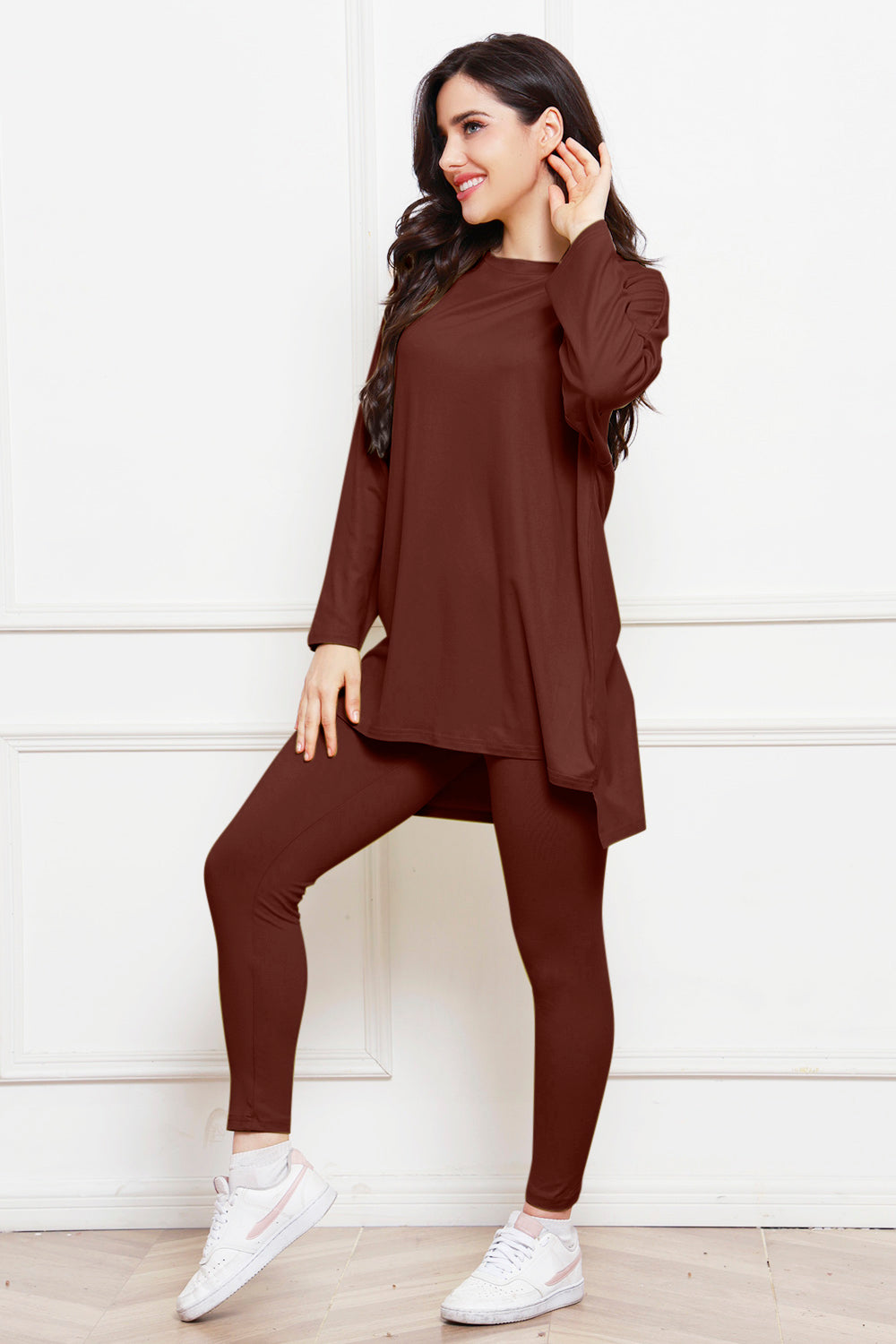 Round Neck High-Low Top and Leggings Set