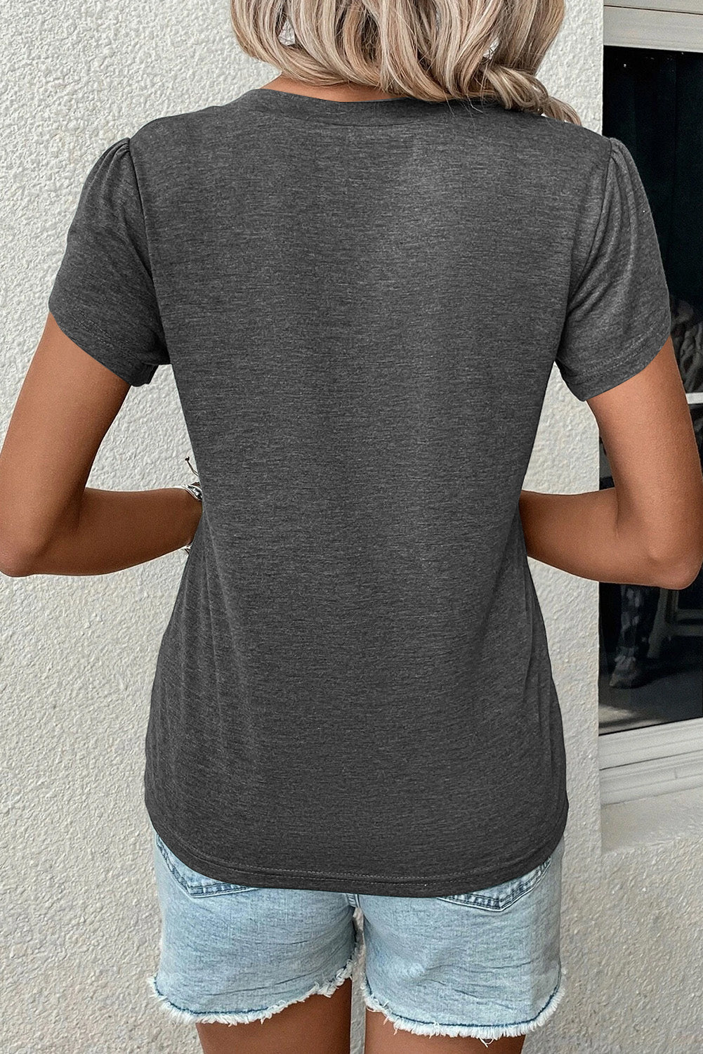 Carbon Grey Tulip Sleeve V Neck T-Shirt