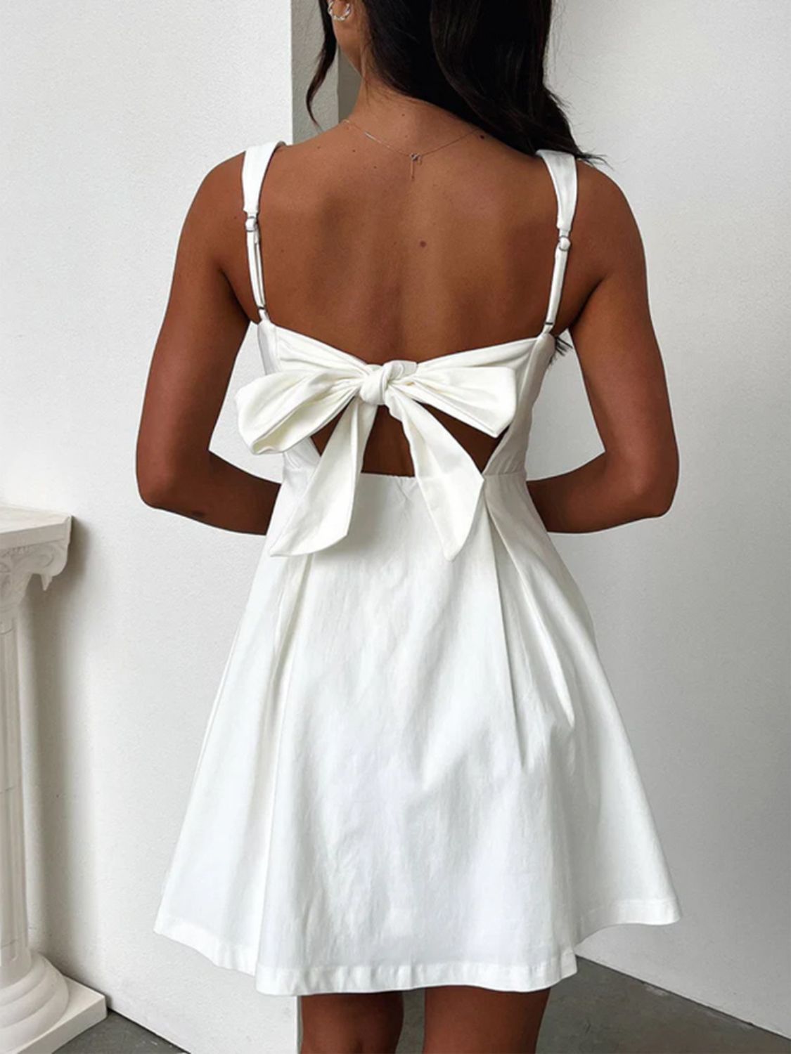 Devine Bow Back Square Neck Mini Dress