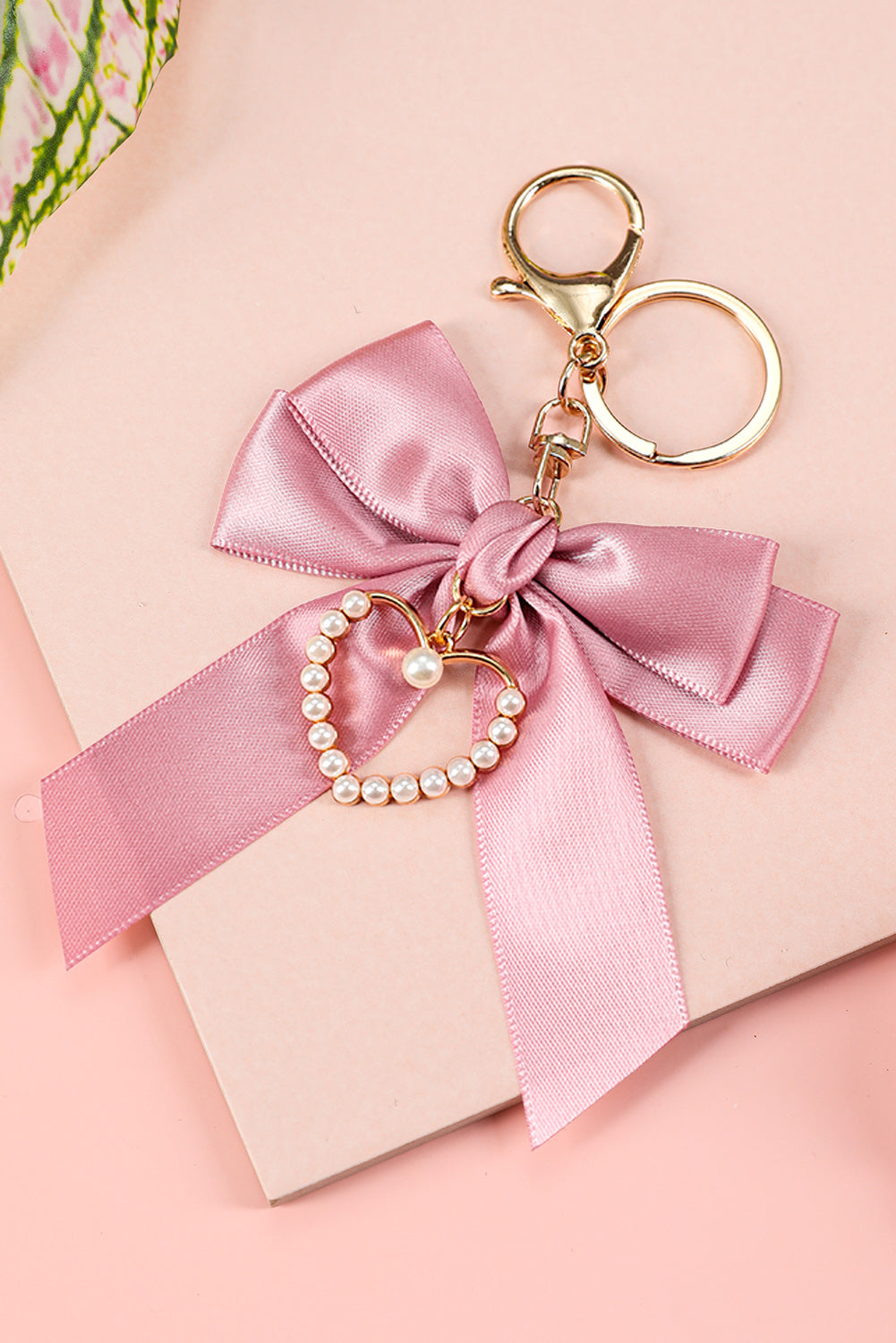 Pink Pearl Heart Decor Bow Decor Keychain