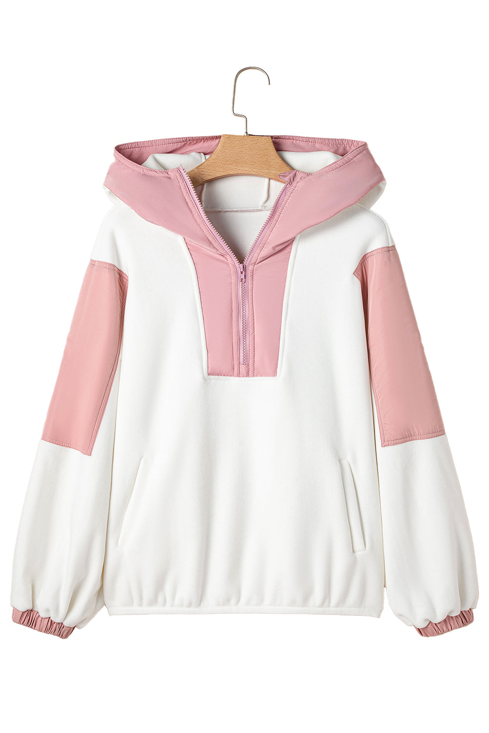 Pink Patchwork Half Zip Oversized Sherpa Hoodie