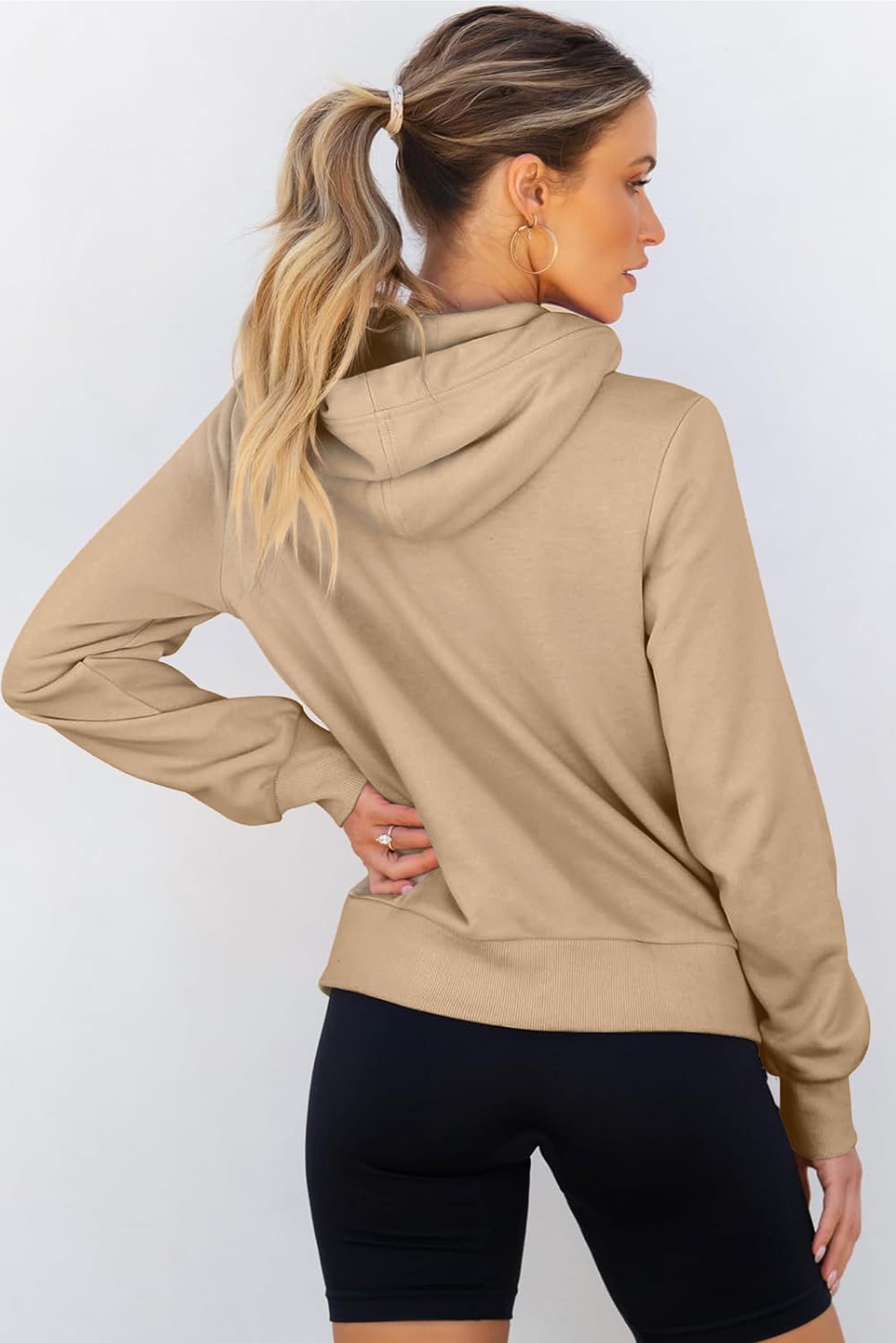 Parchment Zipped Pocket Plain Drawstring Hoodie