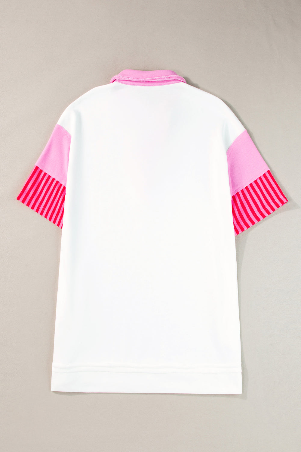 Pink Stripe Colorblock Sleeve Collared Mini Dress