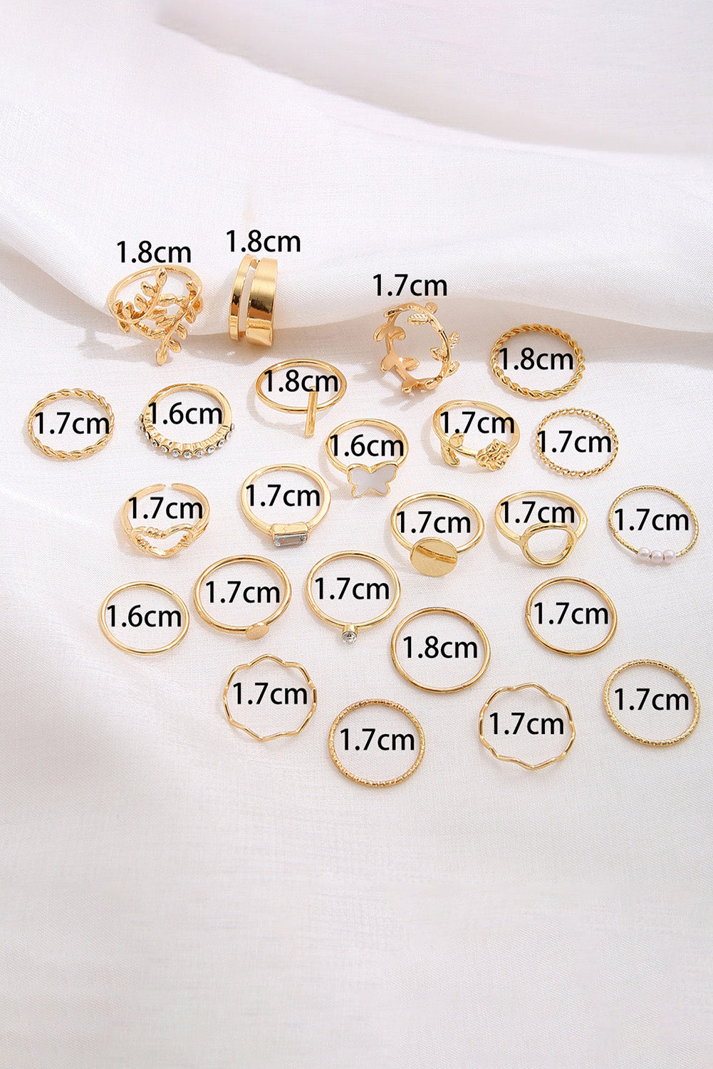 Gold 24Pcs Butterfly Leaf Hollowed Heart Twisted Ring Set