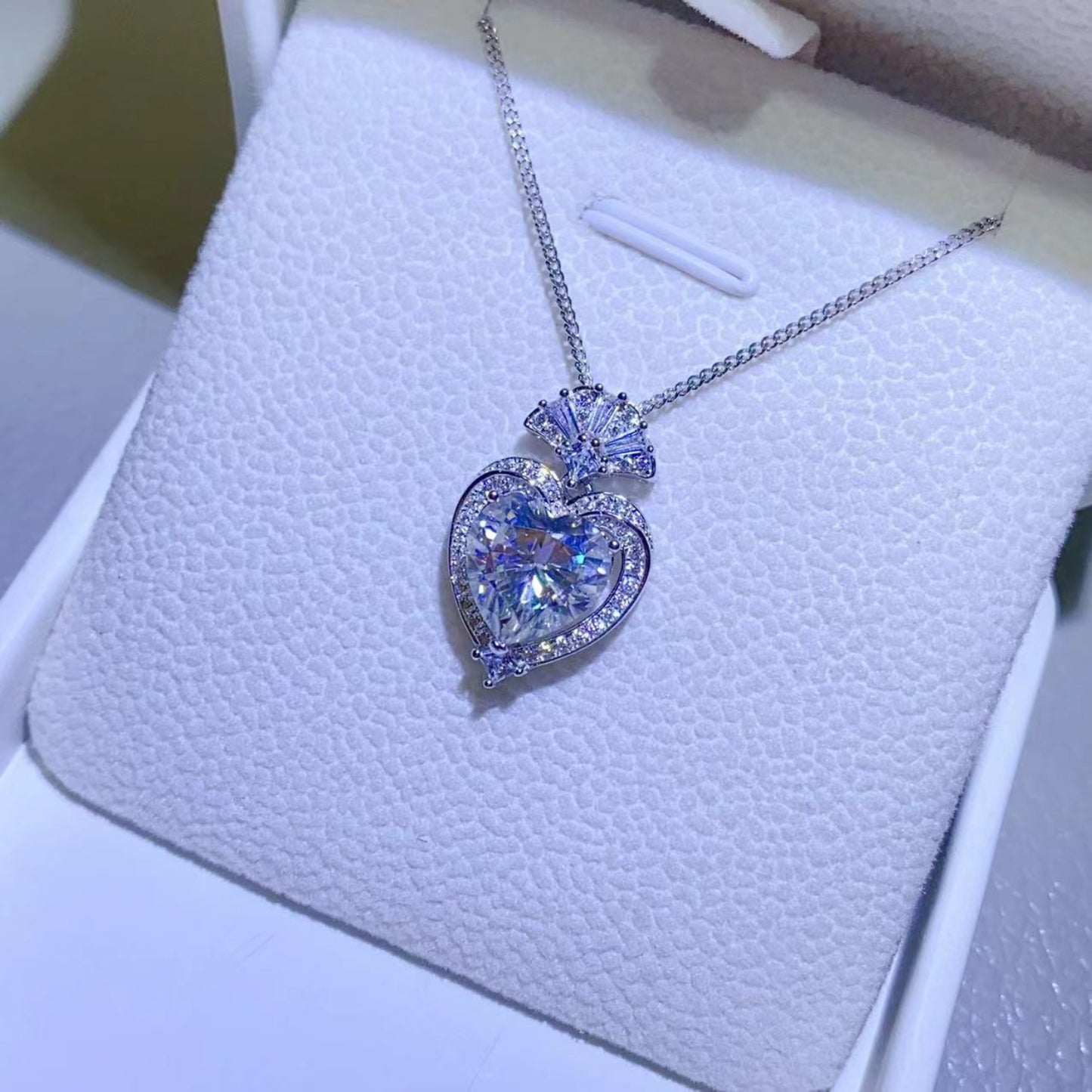 3 Carat Moissanite 925 Sterling Silver Heart Pendant Necklace