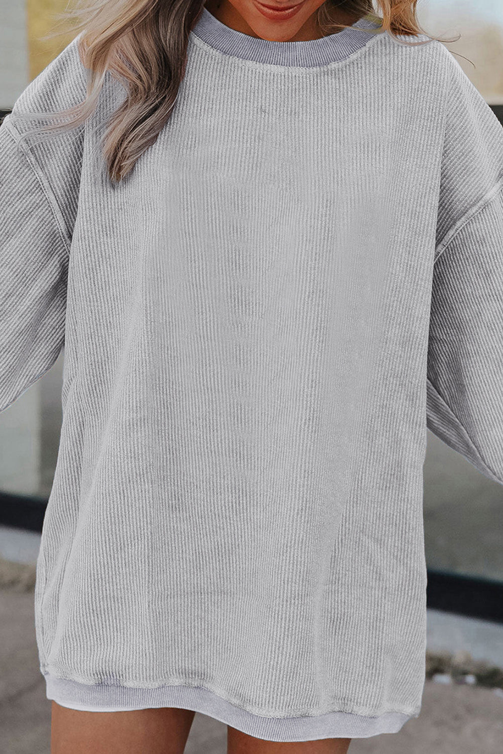 Apricot Drop Shoulder Crinkle Rib Oversized Sweatshirt