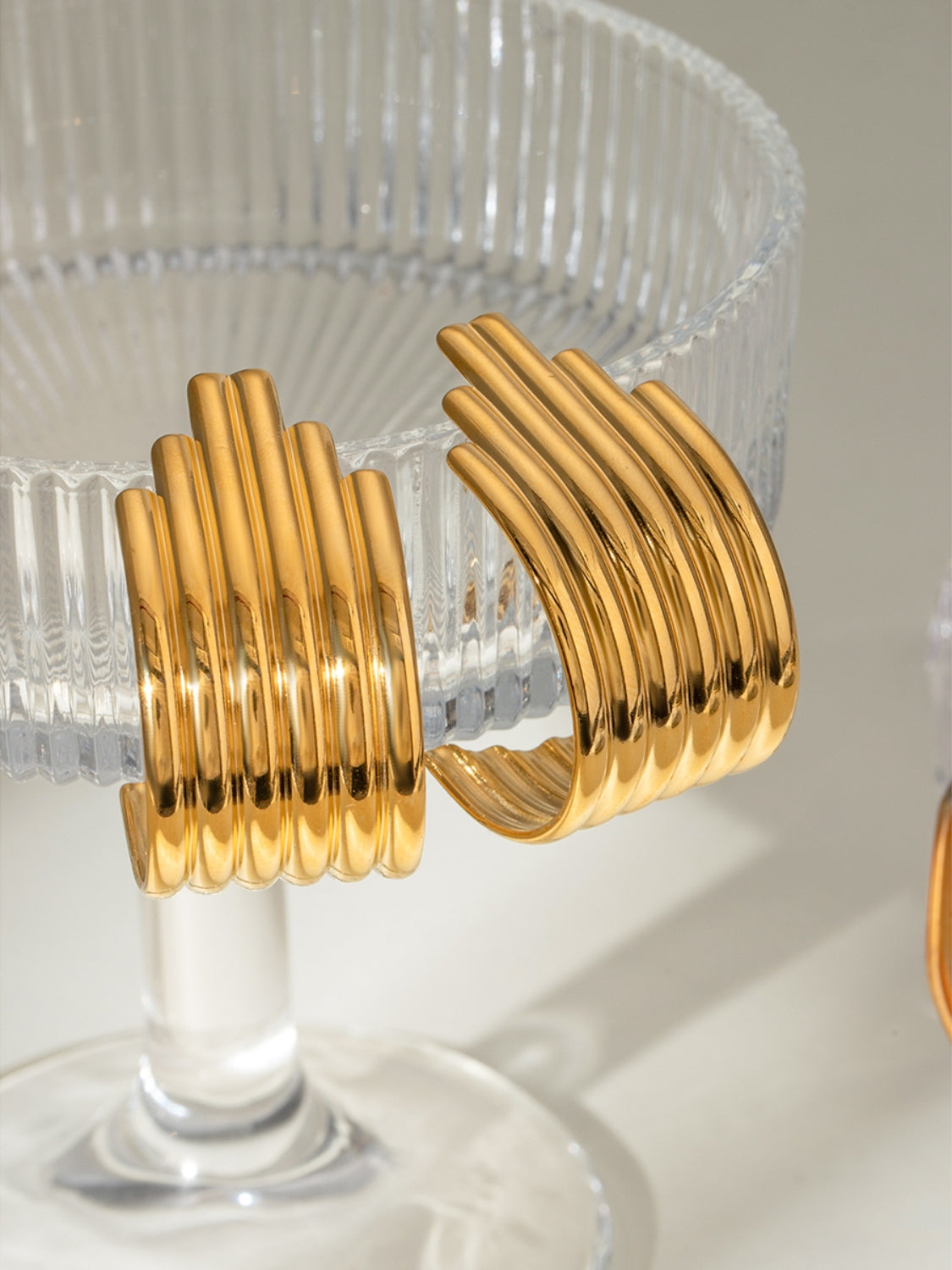 18K Gold-Plated Stainless Steel Ribbed Earrings