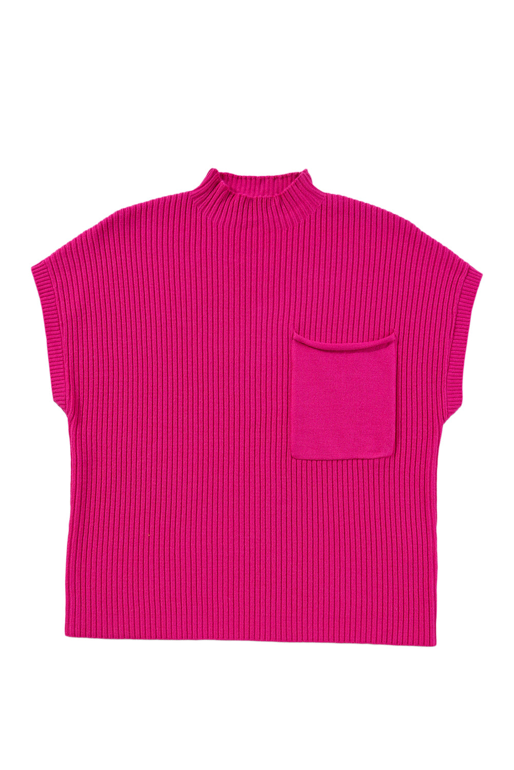 Mineral Red Patch Pocket Ribbed Knit Short Sleeve Sweater