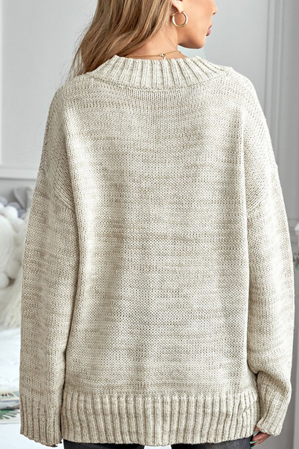 V-Neck Dropped Shoulder Sweater