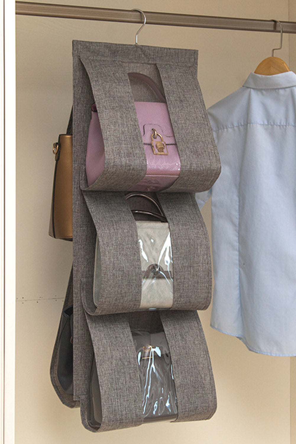 Gray Hanging Linen Wardrobe Storage Bag