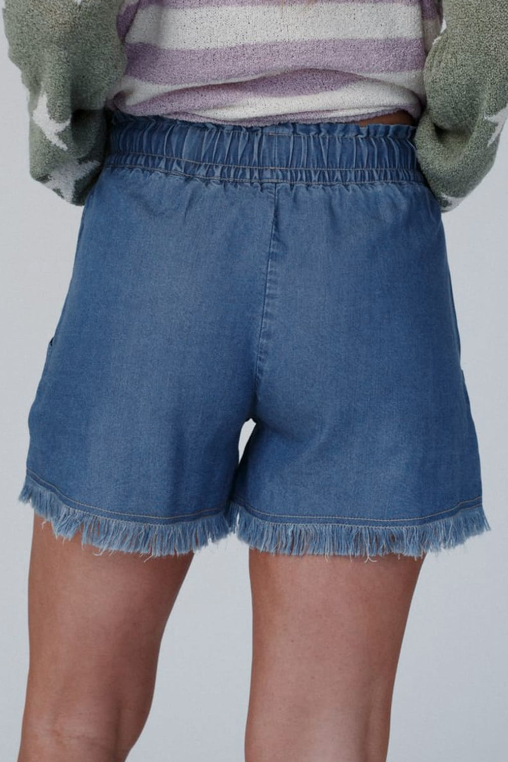 Ashleigh Blue Raw Hem Drawstring High Waist Denim Shorts