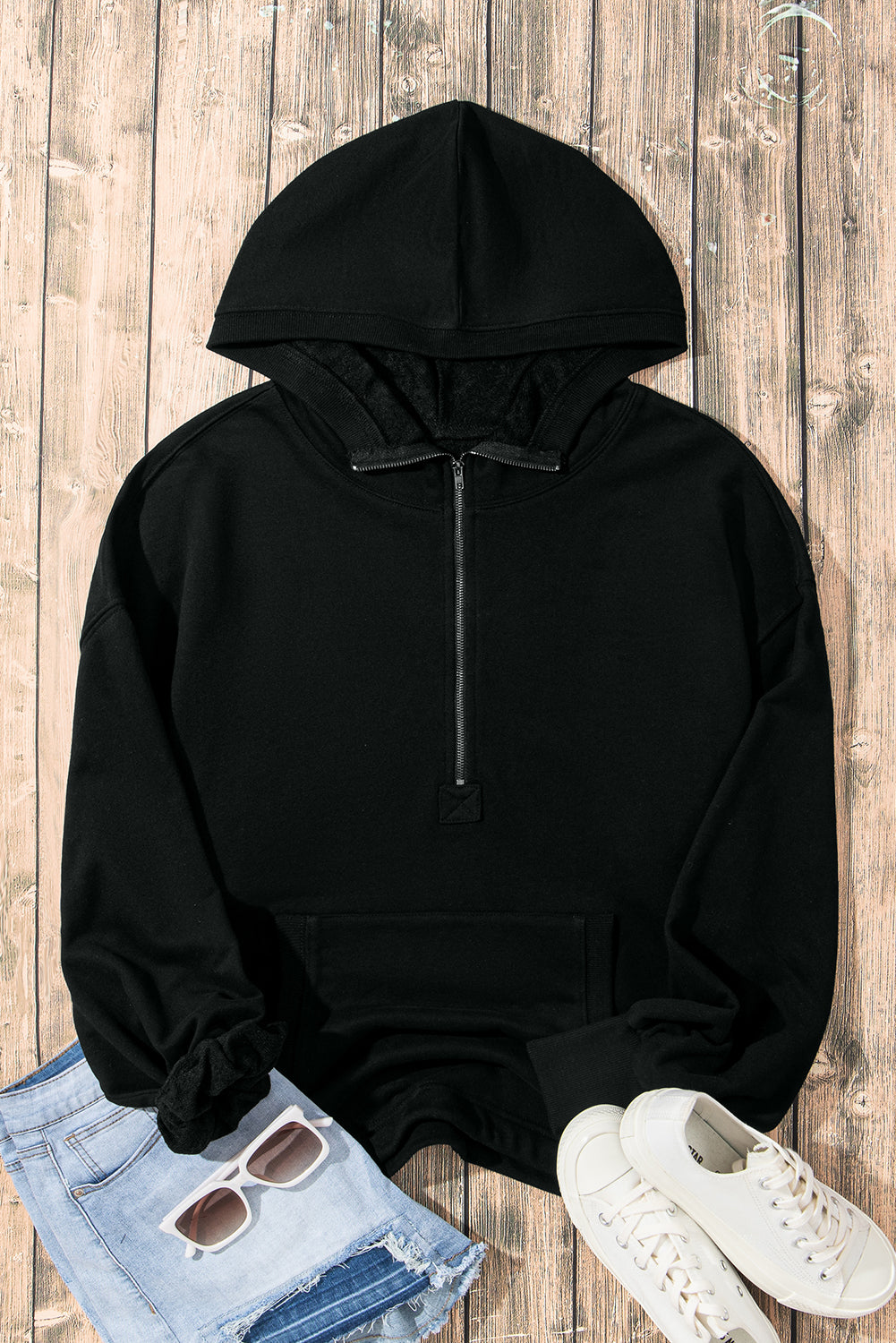 Bonbon Kangaroo Pocket Half Zipper Oversized Hoodie