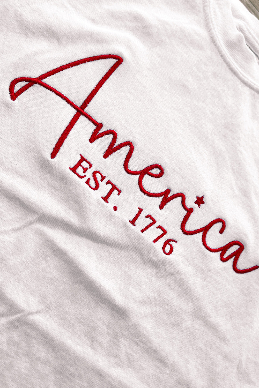 White America Letter Graphic Crew Neck T Shirts