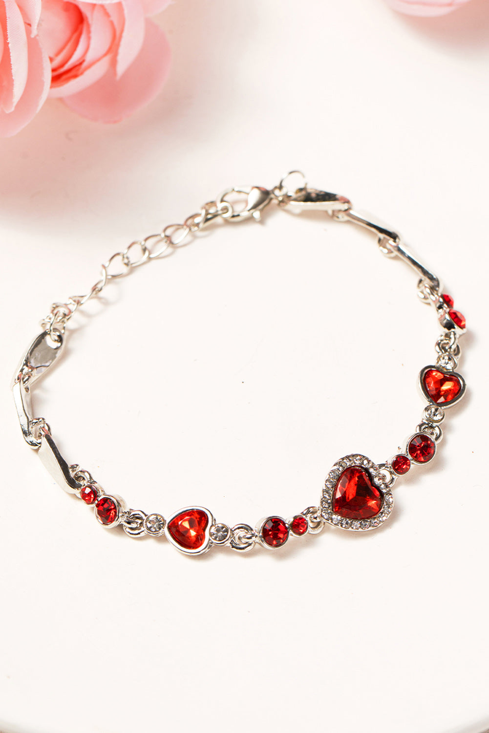 Fiery Red Valentine Heart Shape Gem Bracelet