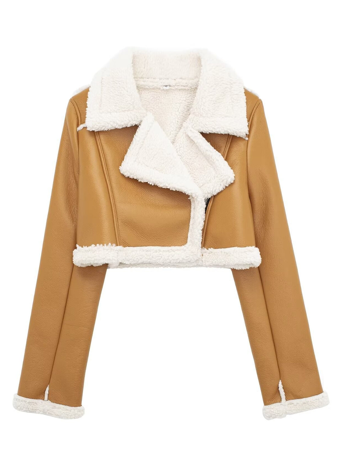 Collared Neck Long Sleeve Plush Cropped Jacket