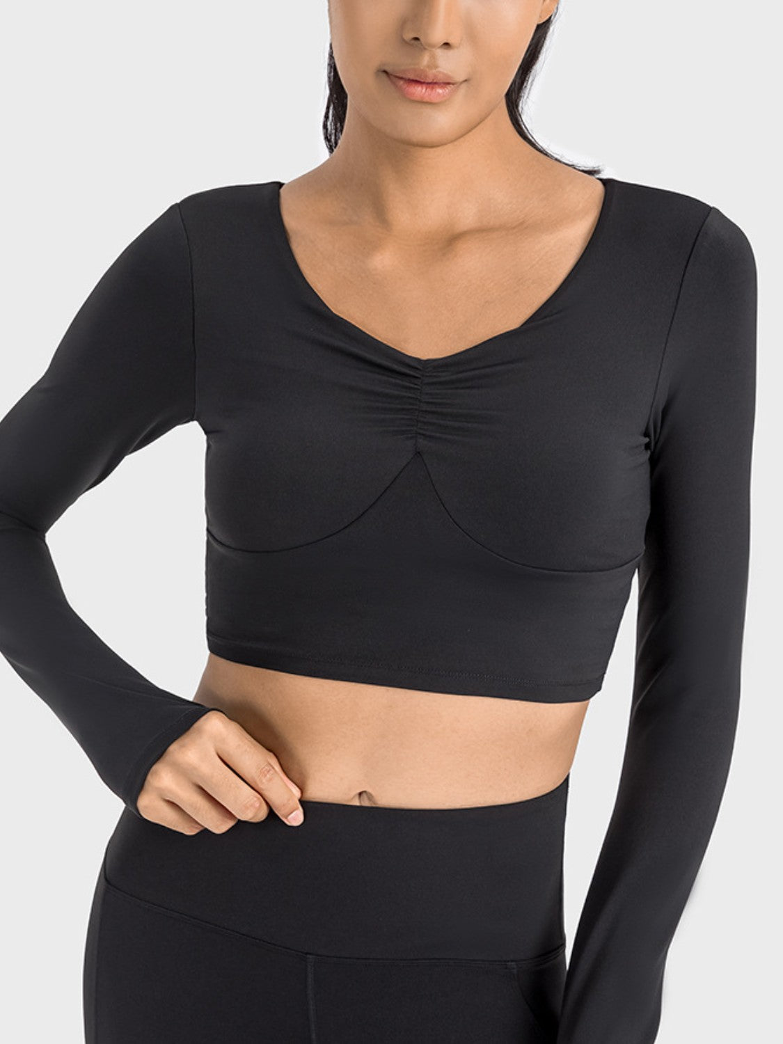 Millennia Ruched Cropped Long Sleeve Sports Top