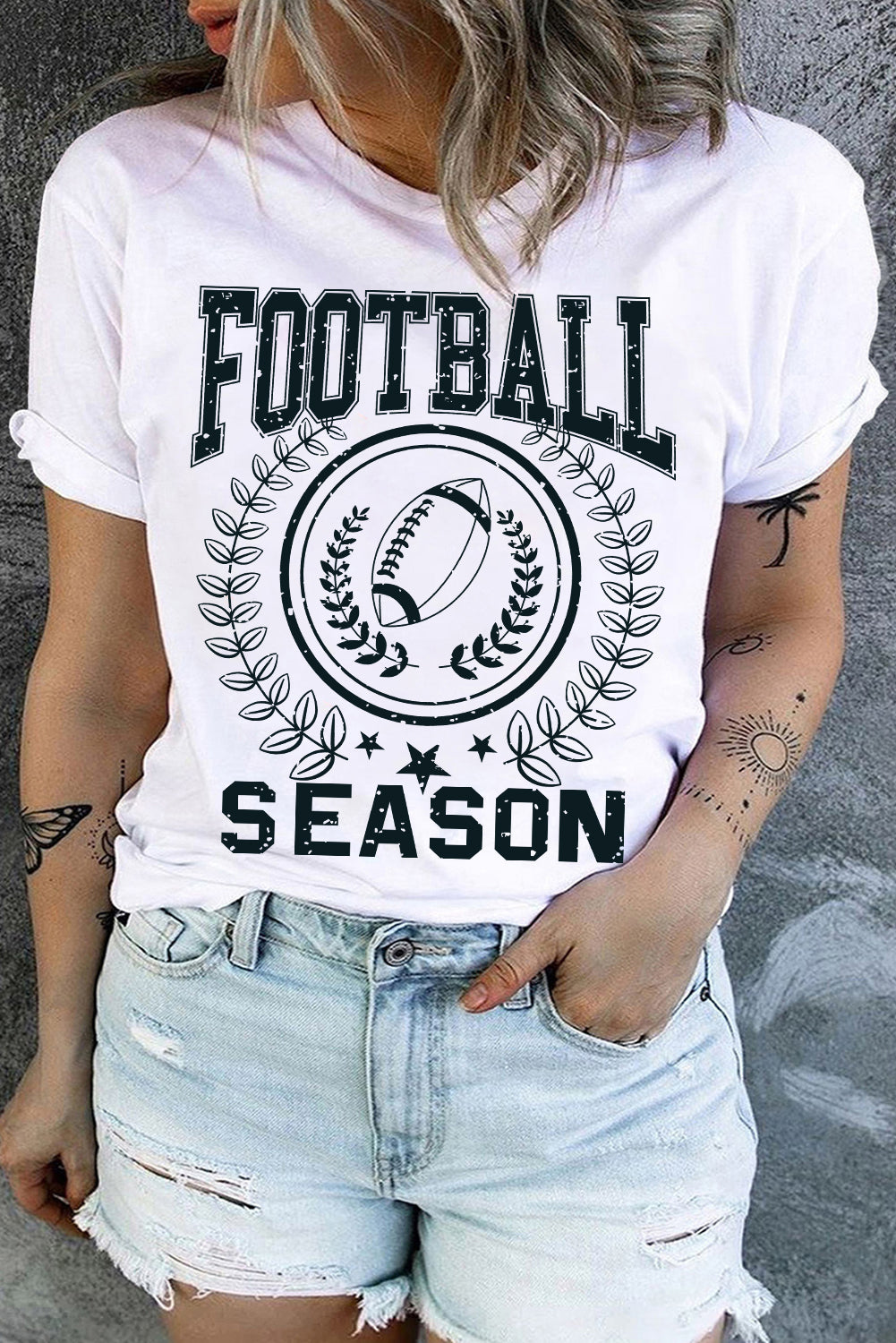 White FOOTBALL SEASON Graphic Crewneck Plus Size Tee