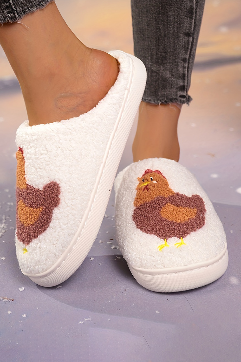 White Cute Turkey Fuzzy Winter Slippers