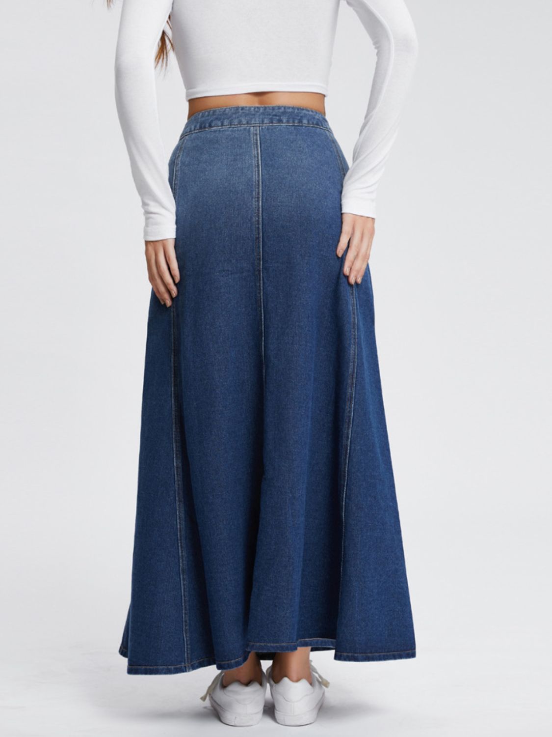 Button-Fly Hight Rise Denim Skirt