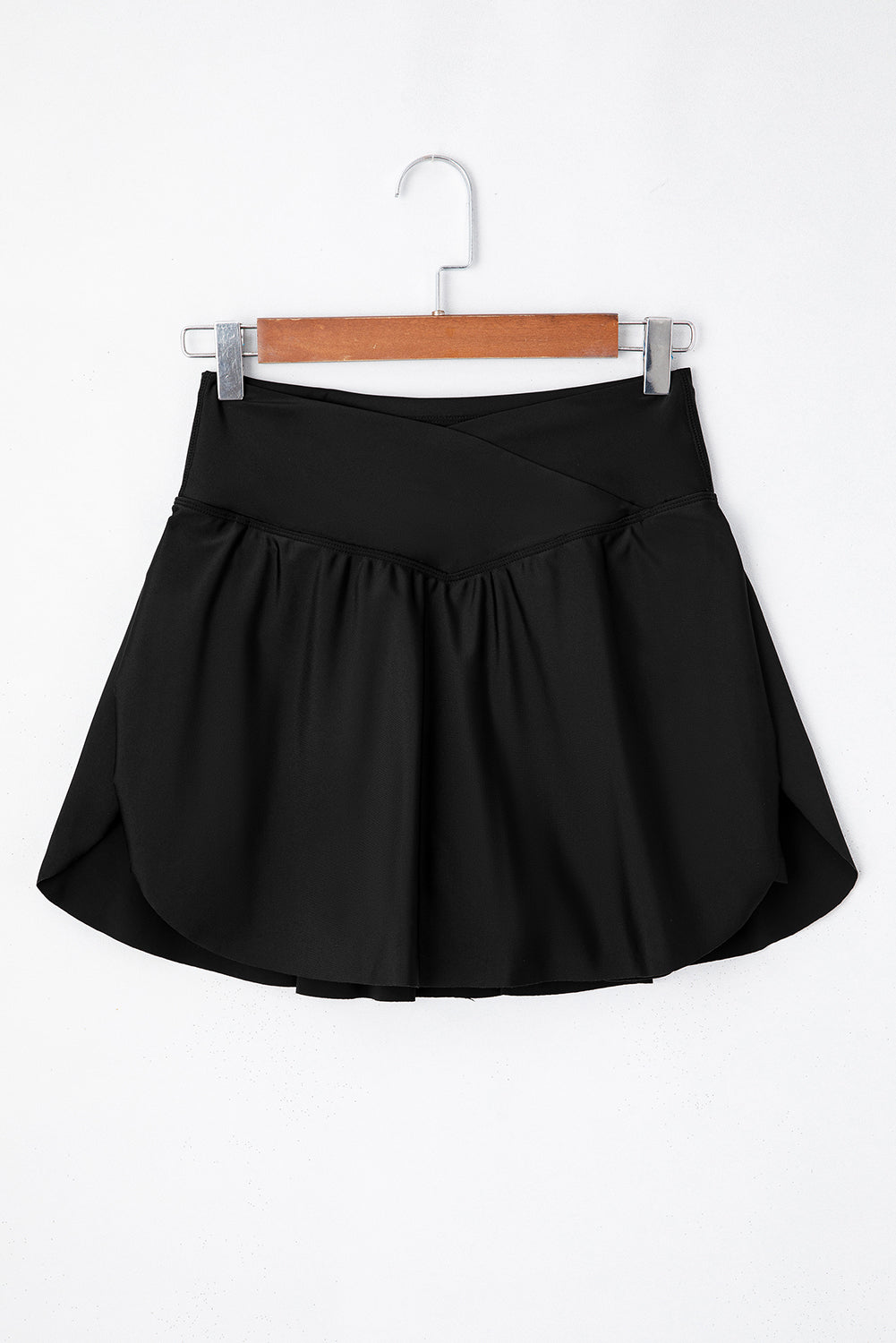 Black Solid Pocketed Cross Criss High Waist Skort