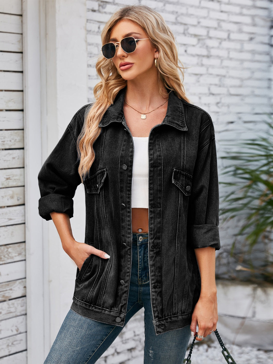 Button Up Long Sleeve Denim Jacket