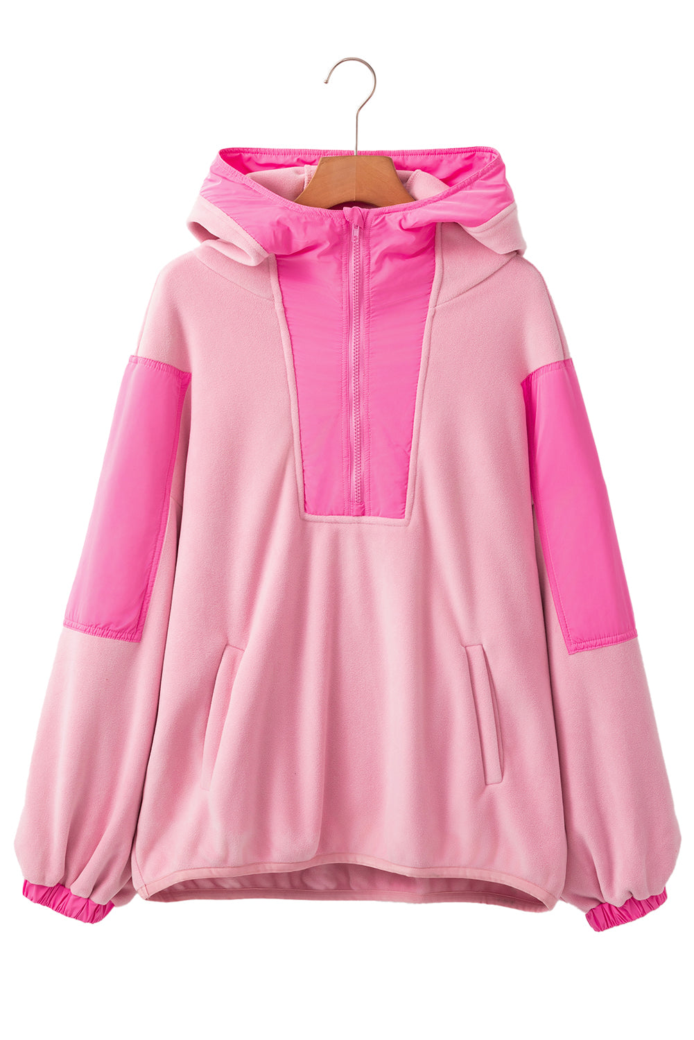 Pink Patchwork Half Zip Oversized Sherpa Hoodie