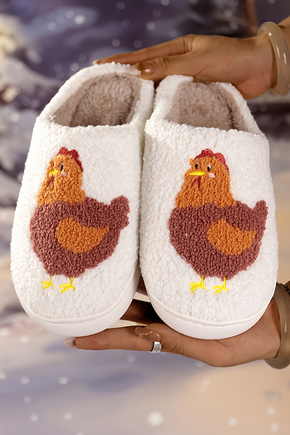 White Cute Turkey Fuzzy Winter Slippers