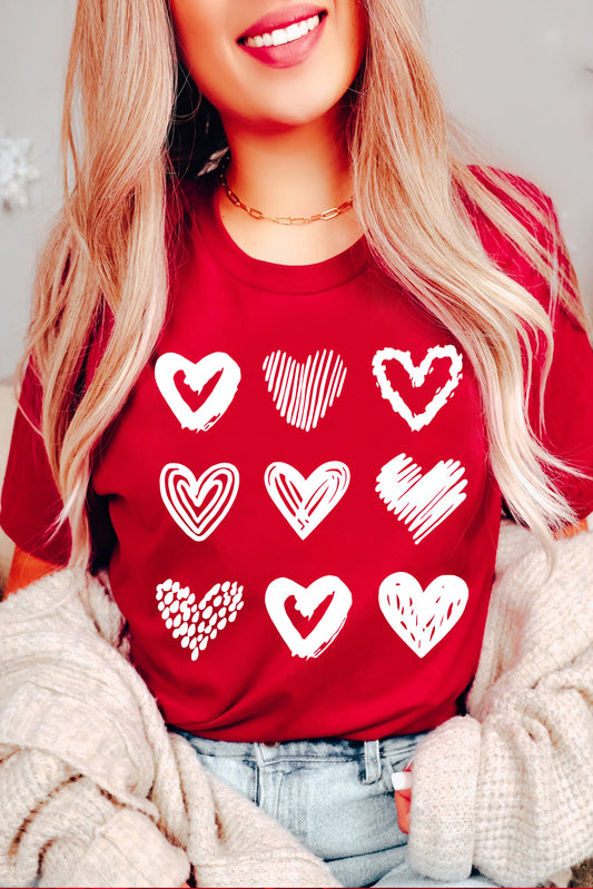 Red Diverse Heart Printed Crewneck Valentines Tee