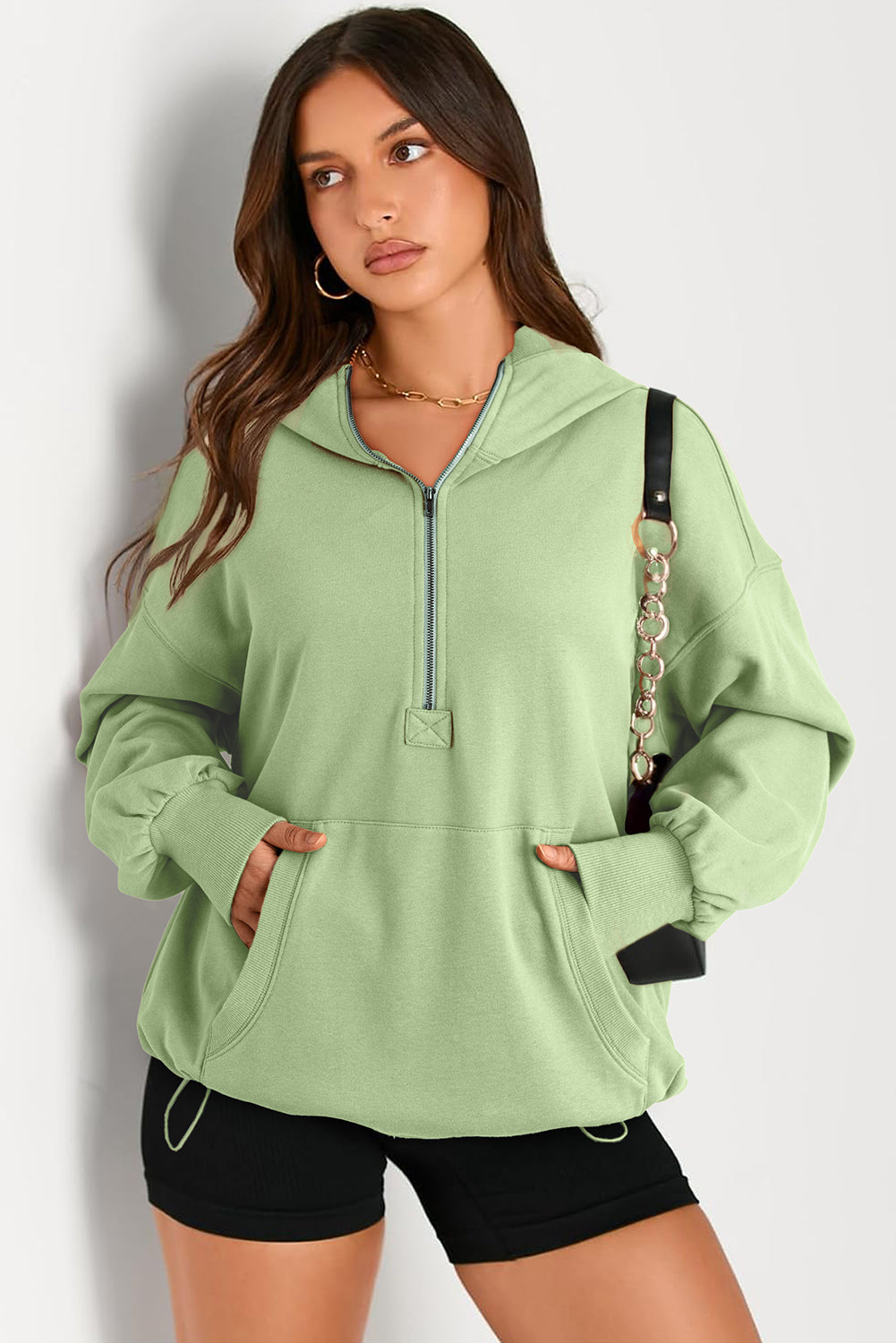 Bonbon Kangaroo Pocket Half Zipper Oversized Hoodie