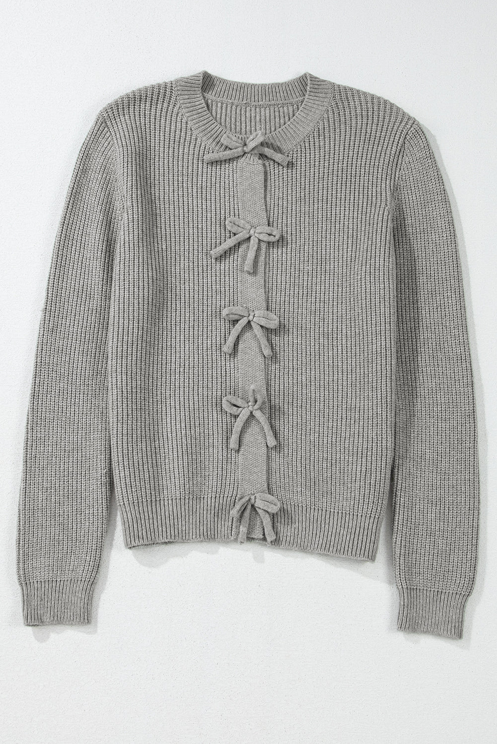 Philippine Gray Sweet Bow Front Cropped Knit Cardigan