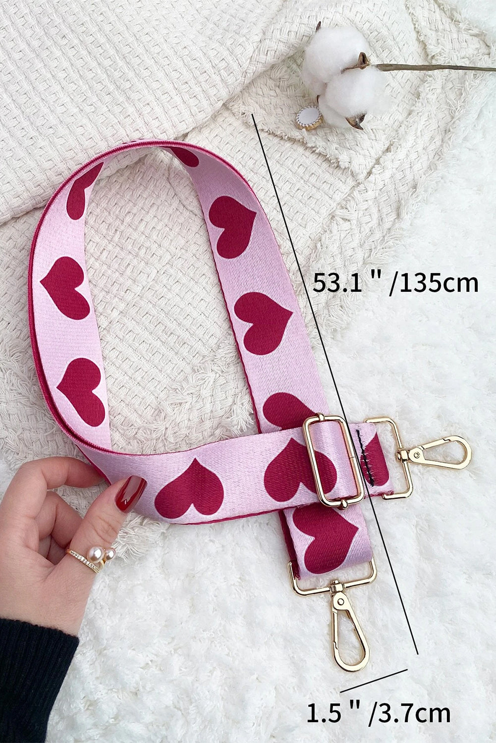 Bright Pink Valentines Heart Print Bag Belt Strap