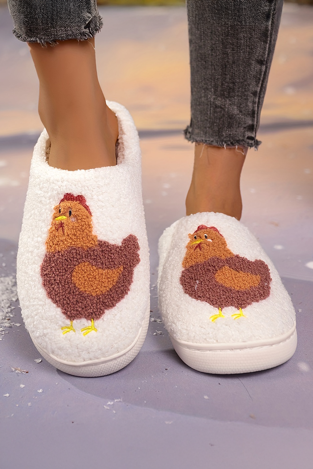 White Cute Turkey Fuzzy Winter Slippers