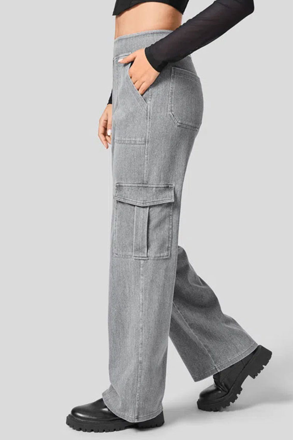 High Waist Straight Leg Cargo Jeans