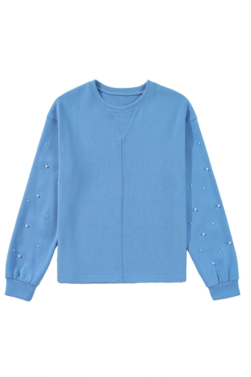 Myosotis Pearl Sleeves Ribbed Pullover Sweatshirt