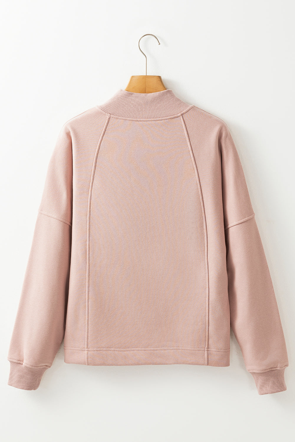 White Zipper Collared Drop Shoulder Plain Sweatshirt