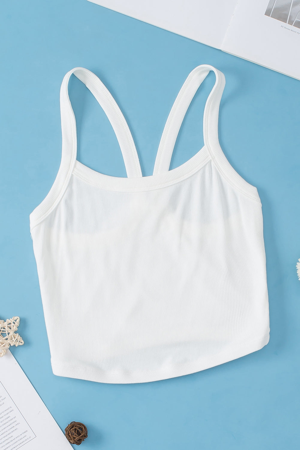 White Plain Athletic Ribbed Cropped Cami Top