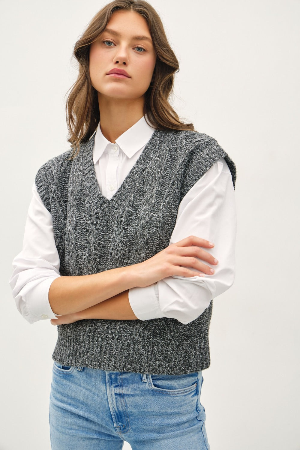 Be Cool Cable Knit V-Neck Sweater Vest