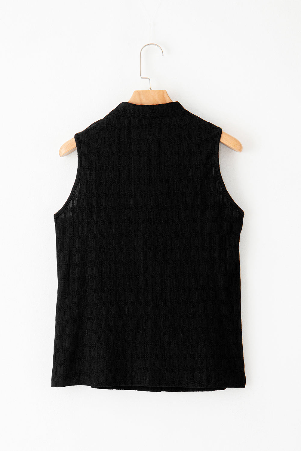 Black Textured Split V Neck Sleeveless Shirt