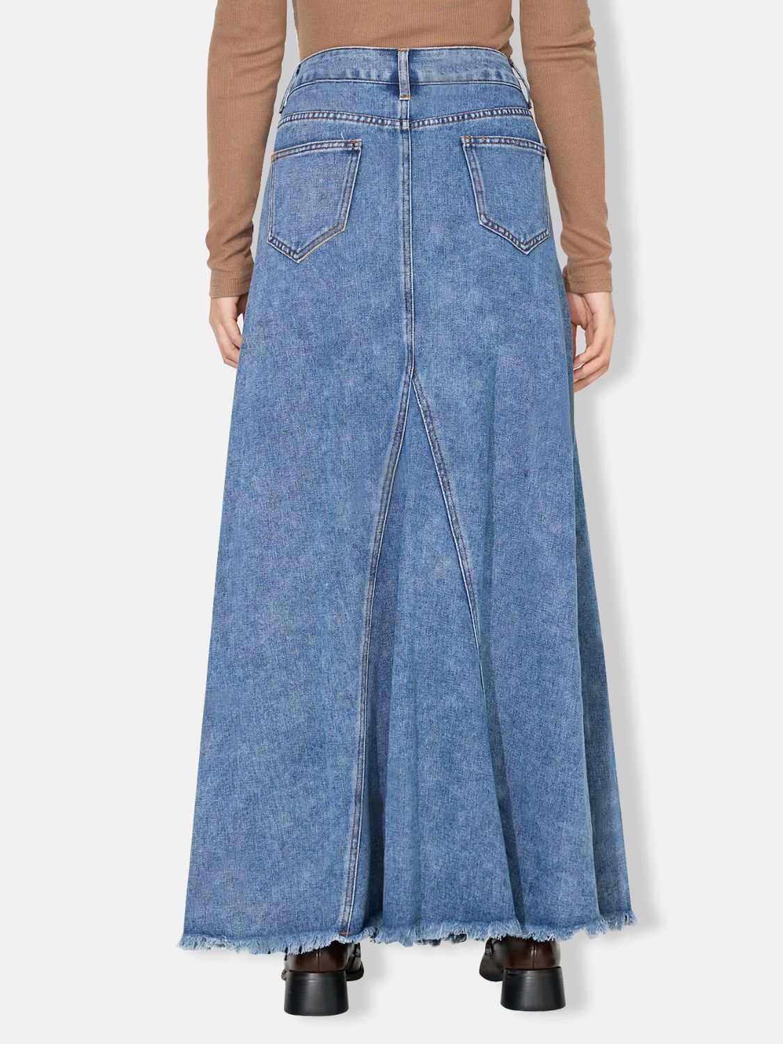 Raw Hem Maxi Denim Skirt