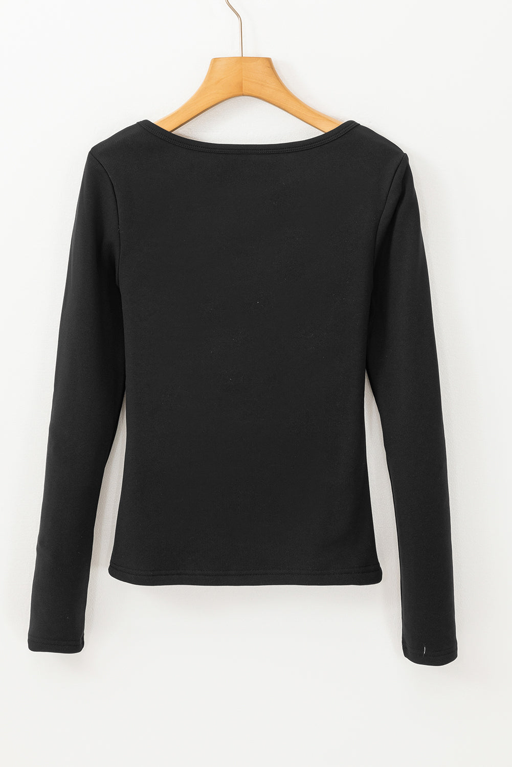 Black Fleece Lined Slim Fit Basic Long Sleeve Top