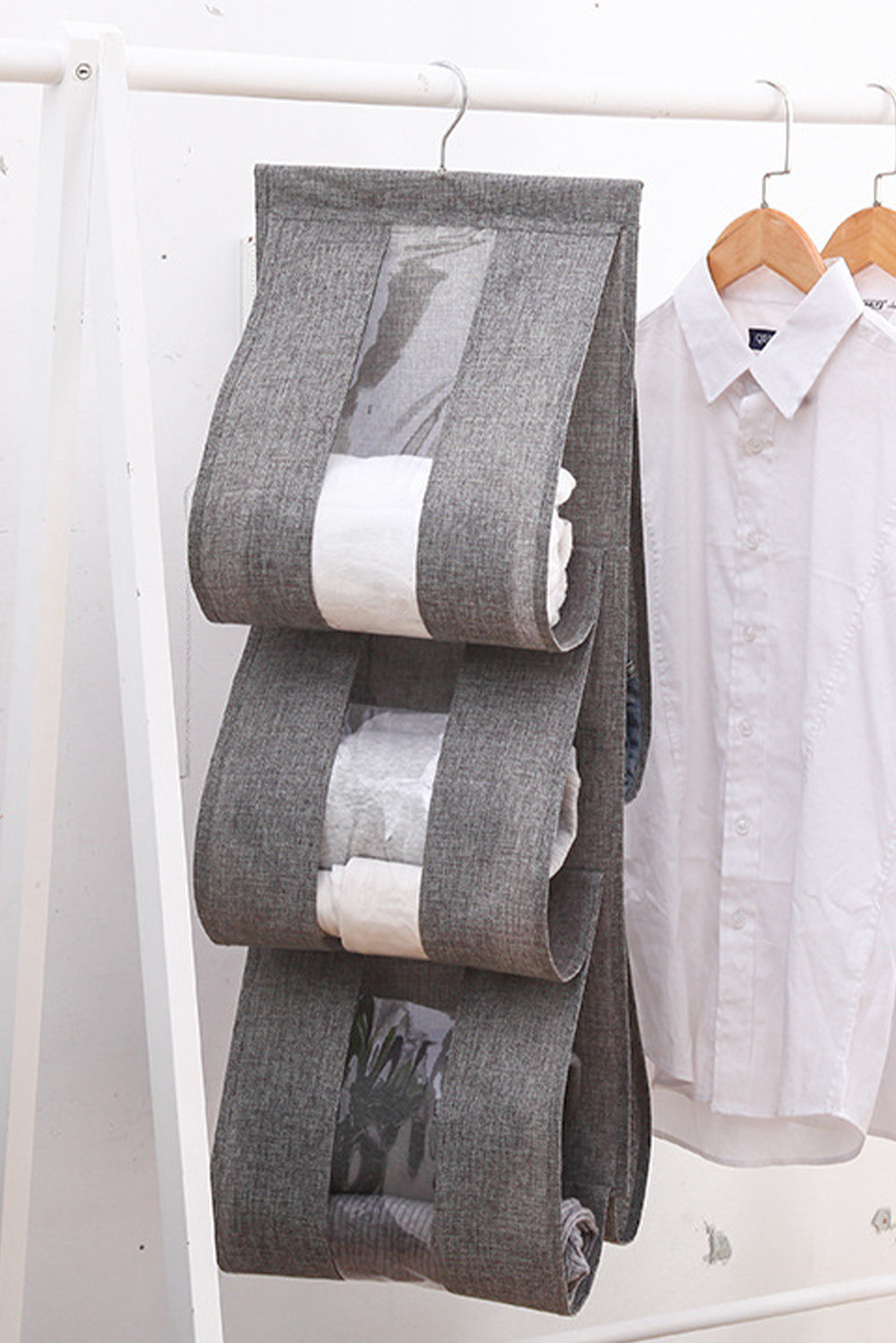 Gray Hanging Linen Wardrobe Storage Bag